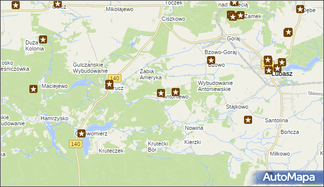 mapa Antoniewo gmina Lubasz, Antoniewo gmina Lubasz na mapie Targeo