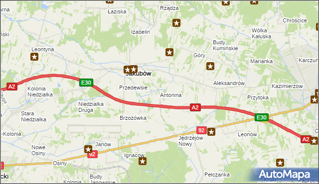 mapa Antonina gmina Jakubów, Antonina gmina Jakubów na mapie Targeo