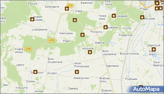 mapa Antonina gmina Poddębice, Antonina gmina Poddębice na mapie Targeo