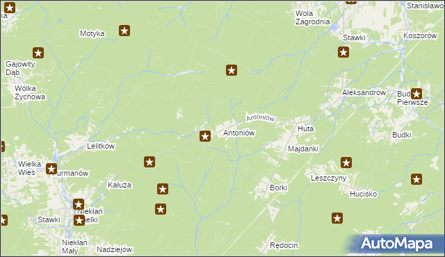 mapa Antoniów gmina Chlewiska, Antoniów gmina Chlewiska na mapie Targeo