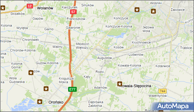 mapa Augustów gmina Kowala, Augustów gmina Kowala na mapie Targeo