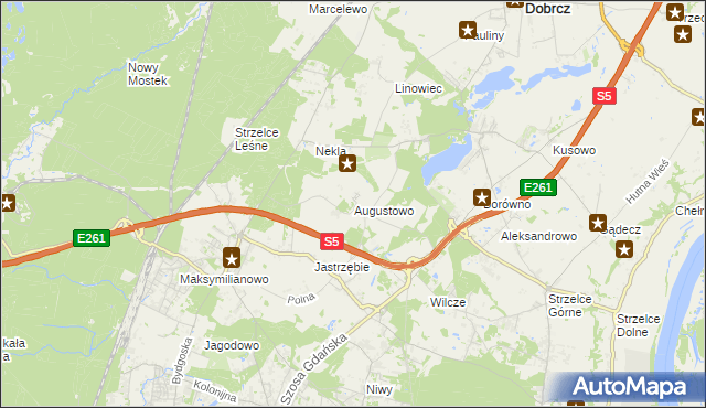 mapa Augustowo gmina Dobrcz, Augustowo gmina Dobrcz na mapie Targeo