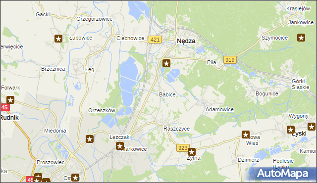 mapa Babice gmina Nędza, Babice gmina Nędza na mapie Targeo