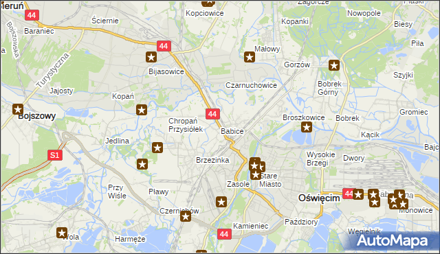 mapa Babice gmina Oświęcim, Babice gmina Oświęcim na mapie Targeo