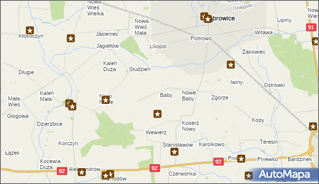 mapa Baby gmina Dąbrowice, Baby gmina Dąbrowice na mapie Targeo