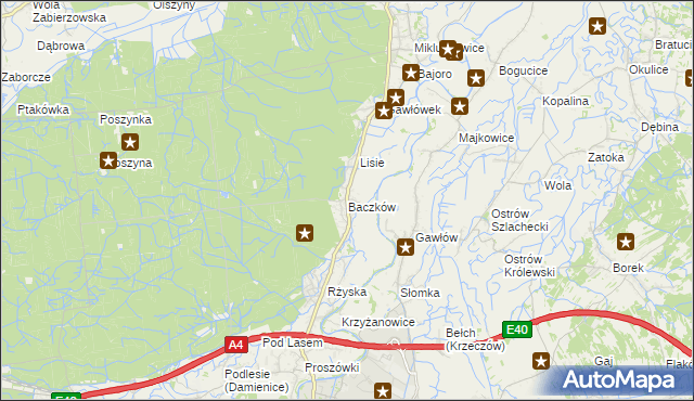 mapa Baczków gmina Bochnia, Baczków gmina Bochnia na mapie Targeo