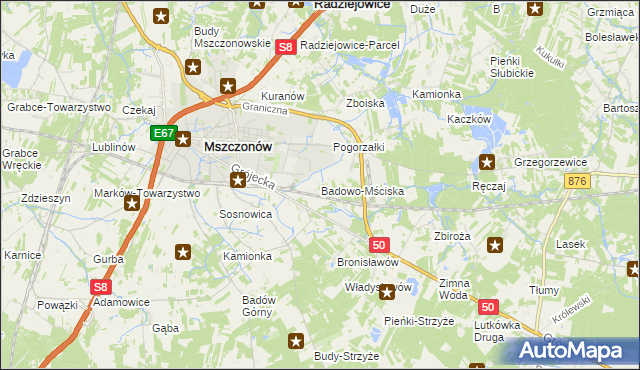 mapa Badowo-Mściska, Badowo-Mściska na mapie Targeo