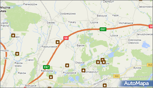 mapa Bąków gmina Długołęka, Bąków gmina Długołęka na mapie Targeo