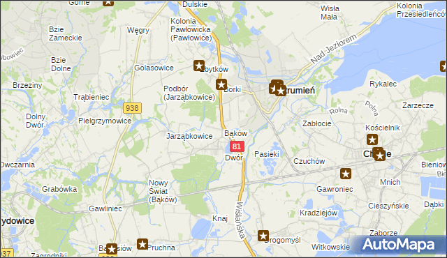 mapa Bąków gmina Strumień, Bąków gmina Strumień na mapie Targeo