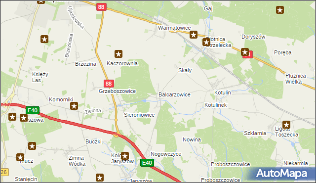 mapa Balcarzowice, Balcarzowice na mapie Targeo