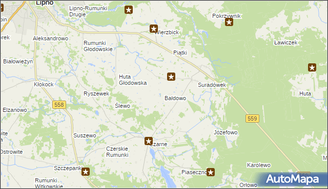 mapa Bałdowo gmina Wielgie, Bałdowo gmina Wielgie na mapie Targeo