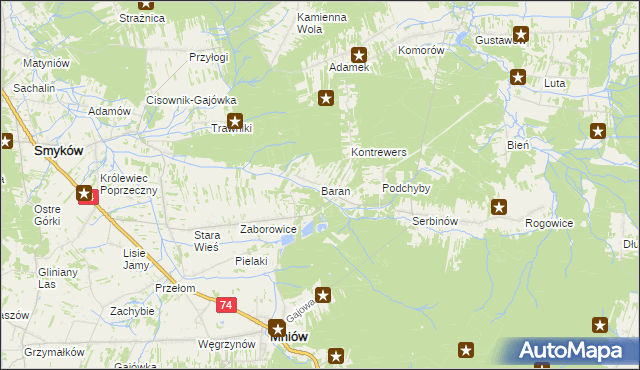 mapa Baran gmina Mniów, Baran gmina Mniów na mapie Targeo