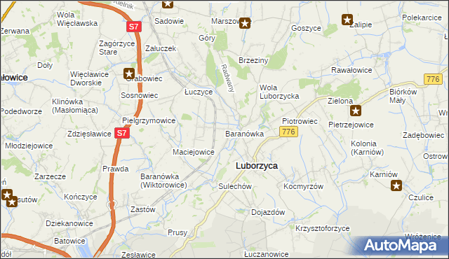 mapa Baranówka gmina Kocmyrzów-Luborzyca, Baranówka gmina Kocmyrzów-Luborzyca na mapie Targeo