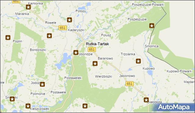 mapa Baranowo gmina Rutka-Tartak, Baranowo gmina Rutka-Tartak na mapie Targeo