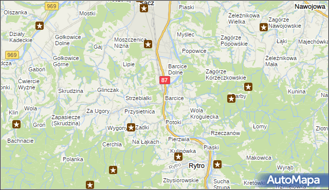 mapa Barcice gmina Stary Sącz, Barcice gmina Stary Sącz na mapie Targeo