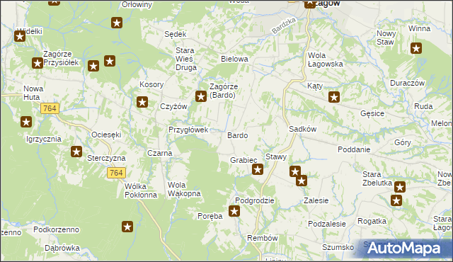 mapa Bardo gmina Raków, Bardo gmina Raków na mapie Targeo