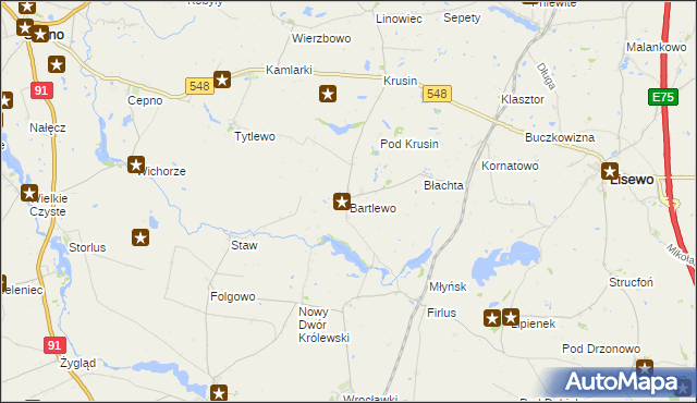 mapa Bartlewo gmina Lisewo, Bartlewo gmina Lisewo na mapie Targeo
