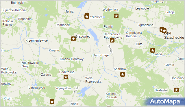 mapa Bartodzieje gmina Masłowice, Bartodzieje gmina Masłowice na mapie Targeo
