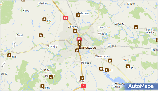 mapa Bartoszyce, Bartoszyce na mapie Targeo