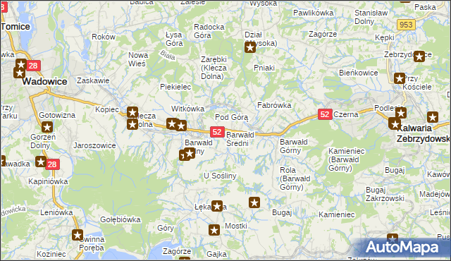 mapa Barwałd Średni, Barwałd Średni na mapie Targeo