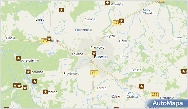 mapa Barwice, Barwice na mapie Targeo