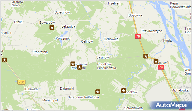 mapa Basinów gmina Magnuszew, Basinów gmina Magnuszew na mapie Targeo