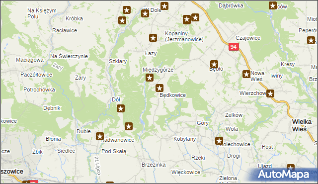 mapa Będkowice gmina Wielka Wieś, Będkowice gmina Wielka Wieś na mapie Targeo