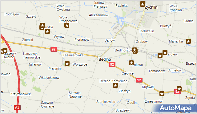 mapa Bedlno powiat kutnowski, Bedlno powiat kutnowski na mapie Targeo