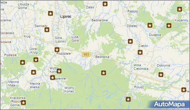mapa Bednarka gmina Lipinki, Bednarka gmina Lipinki na mapie Targeo
