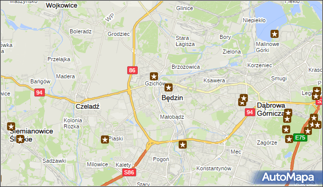 mapa Będzin, Będzin na mapie Targeo