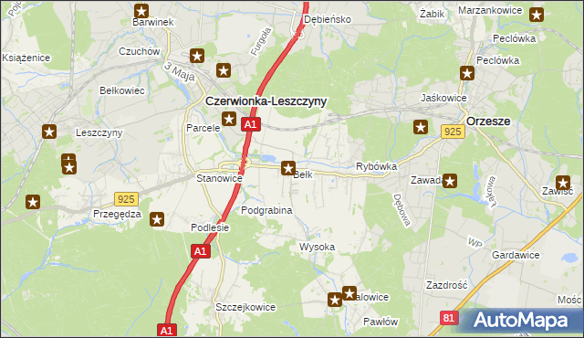 mapa Bełk gmina Czerwionka-Leszczyny, Bełk gmina Czerwionka-Leszczyny na mapie Targeo