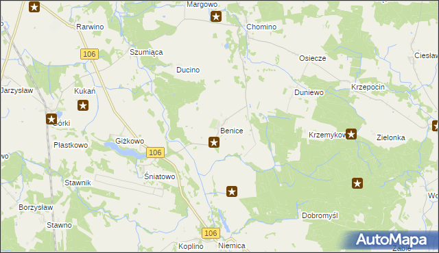 mapa Benice gmina Kamień Pomorski, Benice gmina Kamień Pomorski na mapie Targeo