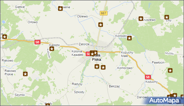 mapa Biała Piska, Biała Piska na mapie Targeo