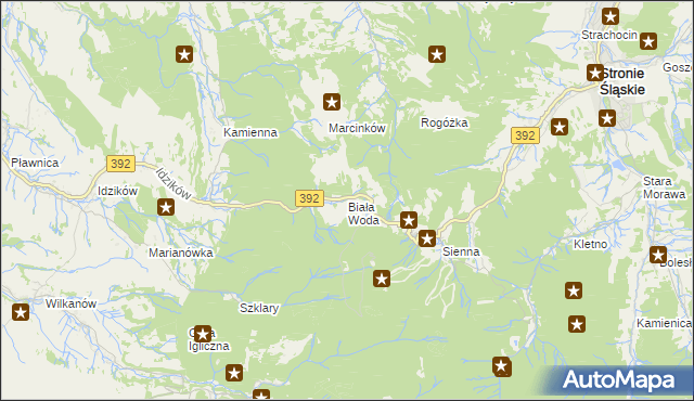 mapa Biała Woda gmina Bystrzyca Kłodzka, Biała Woda gmina Bystrzyca Kłodzka na mapie Targeo