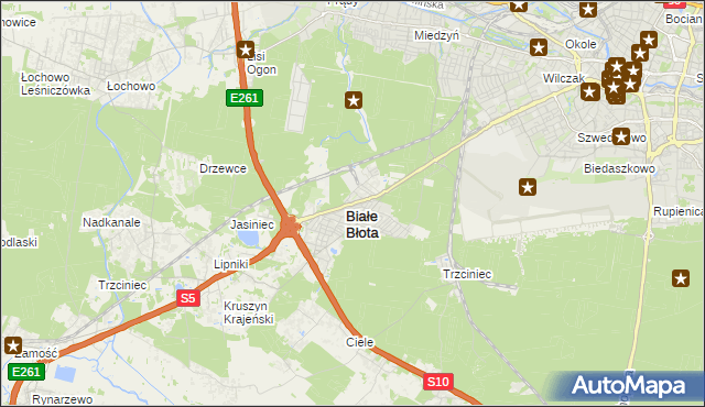 mapa Białe Błota powiat bydgoski, Białe Błota powiat bydgoski na mapie Targeo