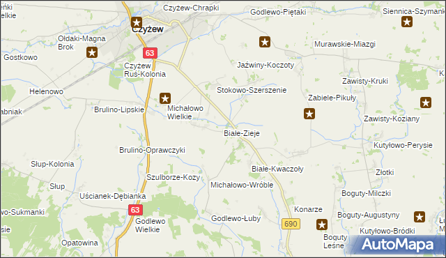 mapa Białe-Zieje, Białe-Zieje na mapie Targeo