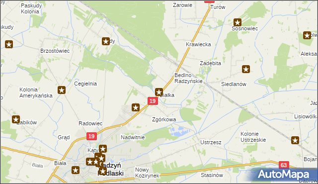 mapa Białka gmina Radzyń Podlaski, Białka gmina Radzyń Podlaski na mapie Targeo