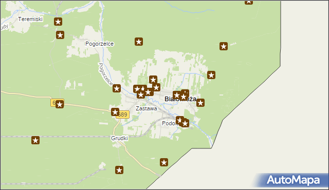 mapa Białowieża powiat hajnowski, Białowieża powiat hajnowski na mapie Targeo