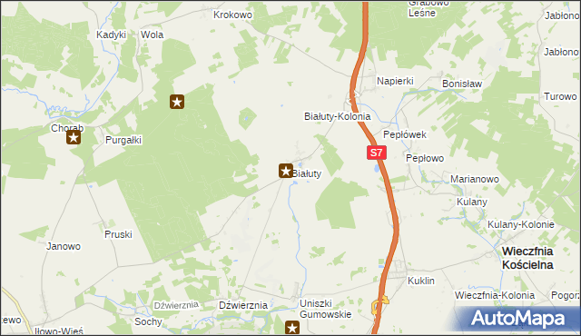 mapa Białuty gmina Iłowo-Osada, Białuty gmina Iłowo-Osada na mapie Targeo