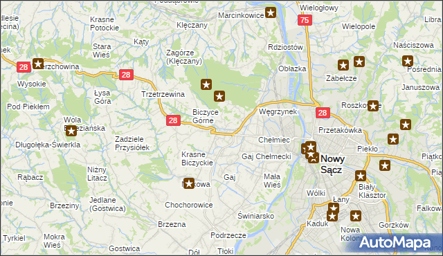 mapa Biczyce Dolne, Biczyce Dolne na mapie Targeo