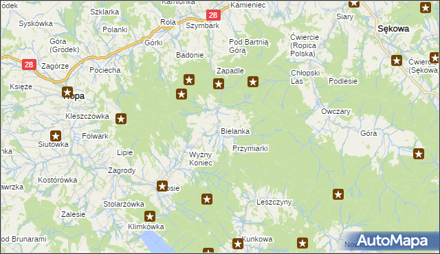 mapa Bielanka gmina Gorlice, Bielanka gmina Gorlice na mapie Targeo