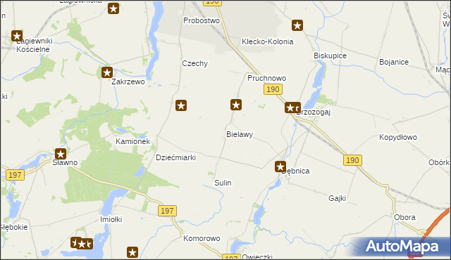 mapa Bielawy gmina Kłecko, Bielawy gmina Kłecko na mapie Targeo