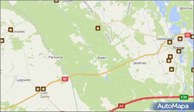 mapa Bieleń, Bieleń na mapie Targeo