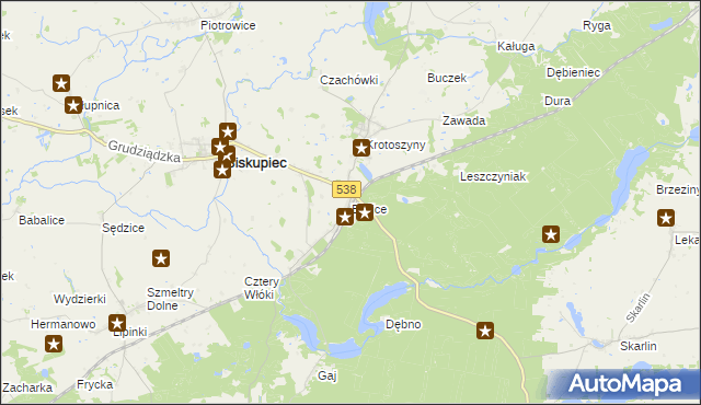 mapa Bielice gmina Biskupiec, Bielice gmina Biskupiec na mapie Targeo