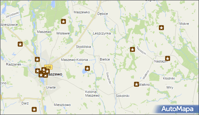 mapa Bielice gmina Maszewo, Bielice gmina Maszewo na mapie Targeo