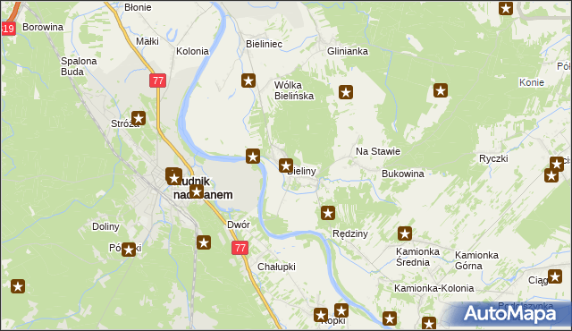 mapa Bieliny gmina Ulanów, Bieliny gmina Ulanów na mapie Targeo