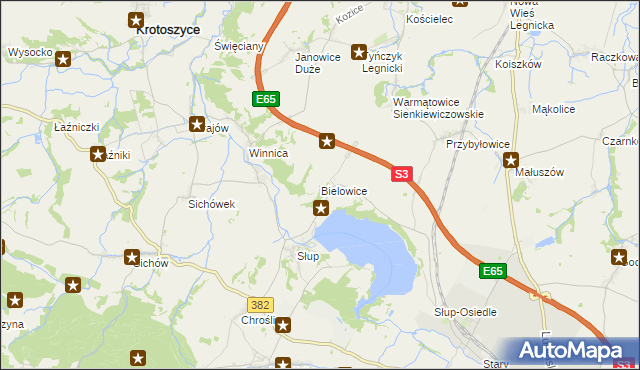 mapa Bielowice gmina Krotoszyce, Bielowice gmina Krotoszyce na mapie Targeo