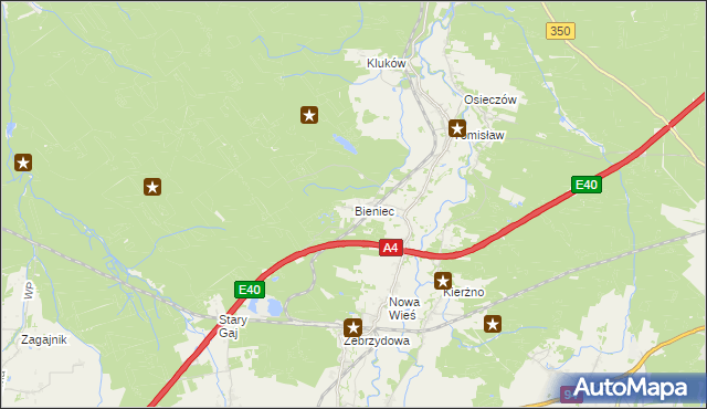 mapa Bieniec gmina Nowogrodziec, Bieniec gmina Nowogrodziec na mapie Targeo