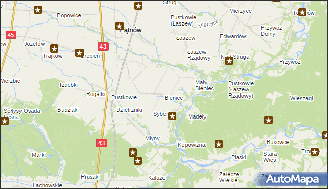 mapa Bieniec gmina Pątnów, Bieniec gmina Pątnów na mapie Targeo