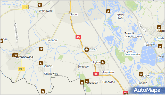 mapa Bieńkowice gmina Krzyżanowice, Bieńkowice gmina Krzyżanowice na mapie Targeo